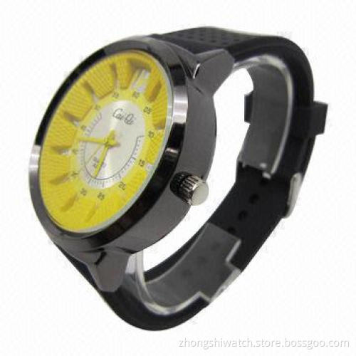 Men's Wristwatch with Fashionable Metal Case, Special Design Dial and Silicone Strap